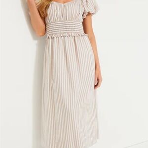 Tuckernuck Pomander Place Tan Stripe Puff Sleeve Dress